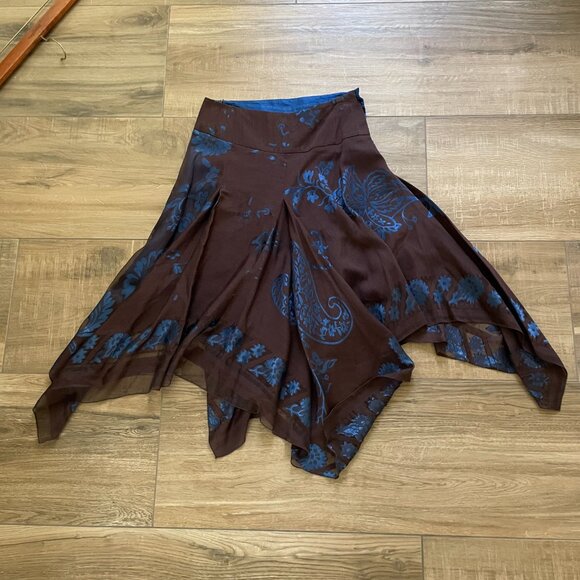 Etro Milano Suit Womens 42 Italy Brown Blue Wool Silk Brocade Handkerchief Skirt - Picture 10 of 14